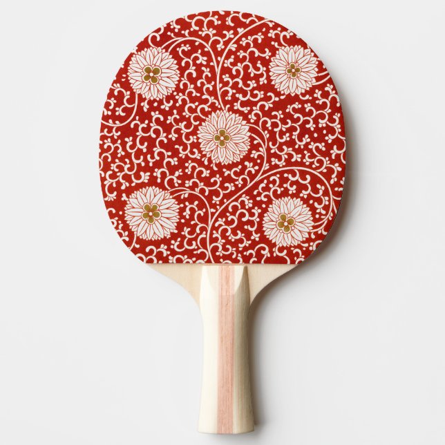 Red Floral Vibrant Ornate Classic Pattern Ping Pong Paddle (Front)