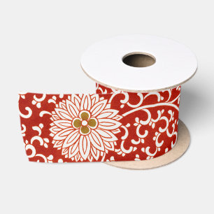 Red Floral Vibrant Ornate Classic Pattern Satin Ribbon
