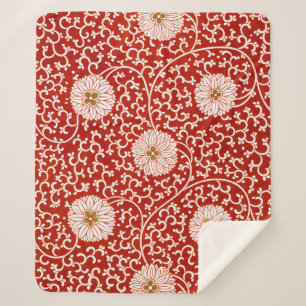 Red Floral Vibrant Ornate Classic Pattern Sherpa Blanket