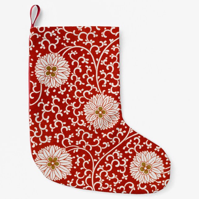 Red Floral Vibrant Ornate Classic Pattern Small Christmas Stocking (Front)