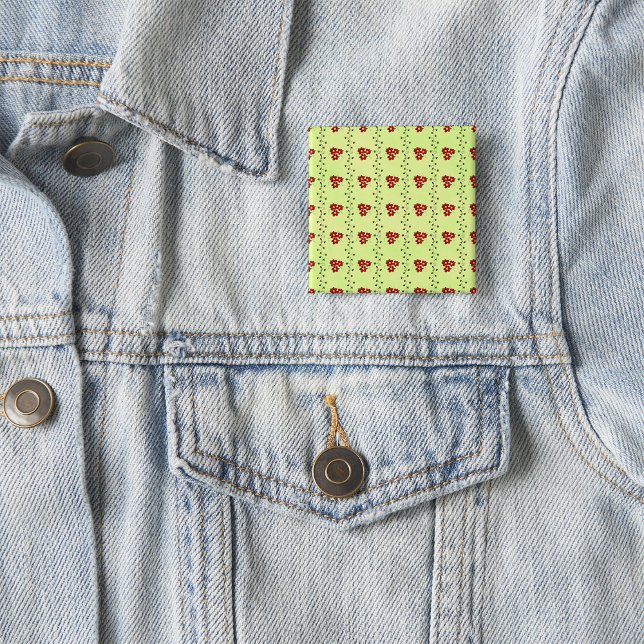 Red Floral Vine Pattern on Light Green 2 Inch Square Button (Creator Uploaded)