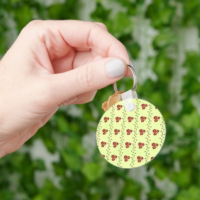 Red Floral Vine Pattern on Light Green Keychain (Creator Uploaded)