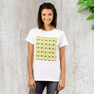 Red Floral Vine Pattern on Light Green T-Shirt