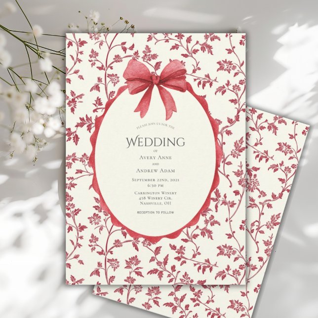Red Floral & Vines Vintage Wedding Invitation (Creator Uploaded)