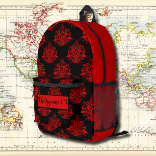 Red Floral Vintage Pattern with Bible Verse  Printed Backpack