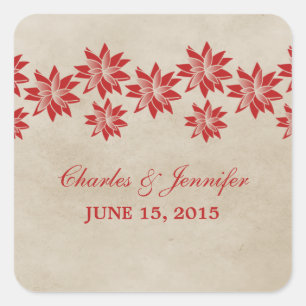Red Floral Vintage Wedding Stickers