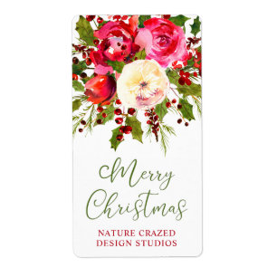 Red Floral Watercolor Company Christmas Gift Tags