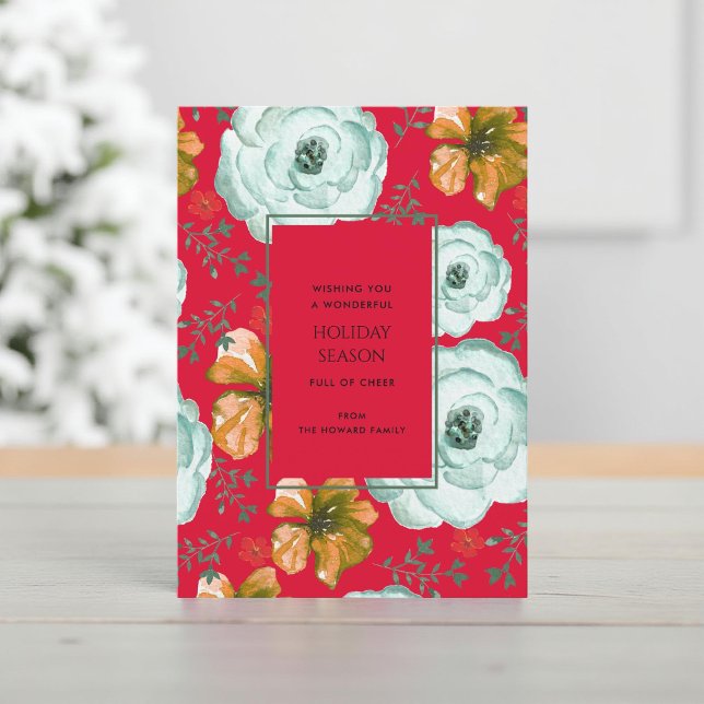 Red Floral Watercolor Roses Botanical Holiday Card (Creator Uploaded)