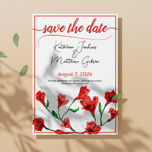 Red Floral Watercolor Wedding Save The Date