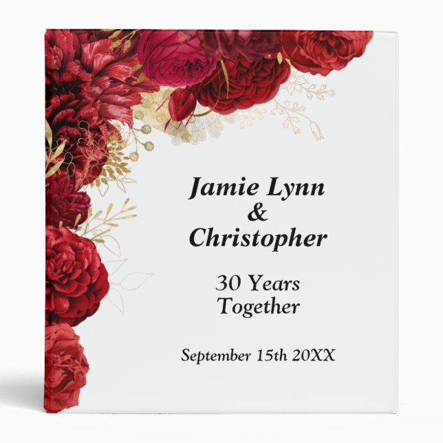 Red Floral Wedding Anniversary 3 Ring Binder (Front)