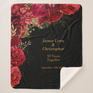 Red Floral Wedding Anniversary Sherpa Blanket