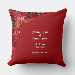 Red Floral Wedding Anniversary Throw Pillow