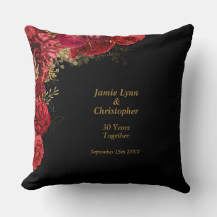 Red Floral Wedding Anniversary Throw Pillow