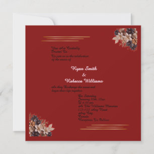 Red Floral Wedding Invitation Square Invitation