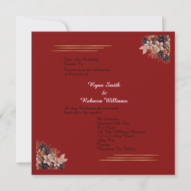 Red Floral Wedding Invitation  Square Invitation   (Devant)