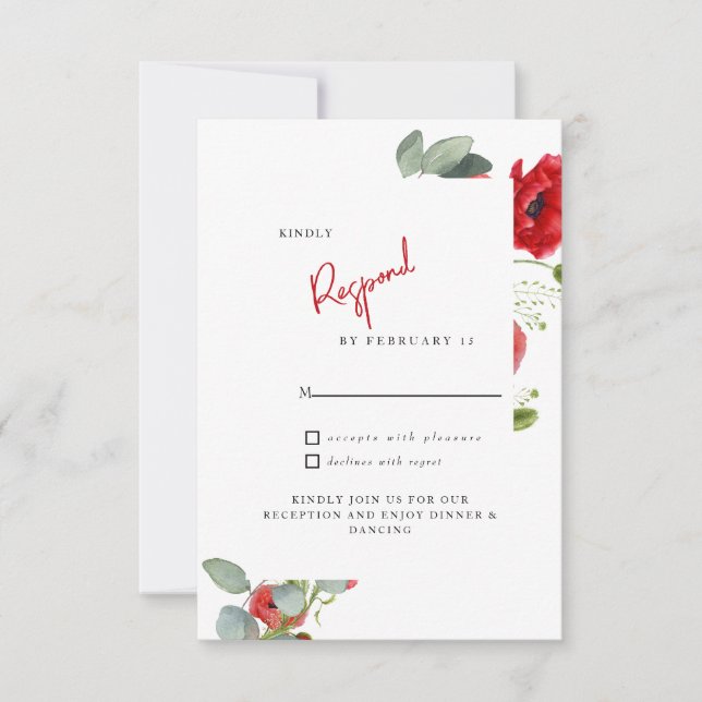 Red Floral Wedding  RSVP Card (Front)