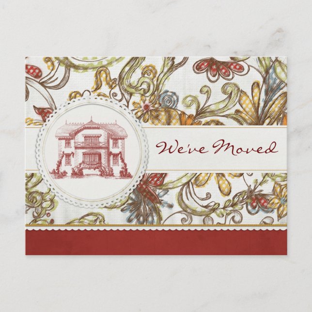 Red Floral We've Moved Announcement Postcard (Front)