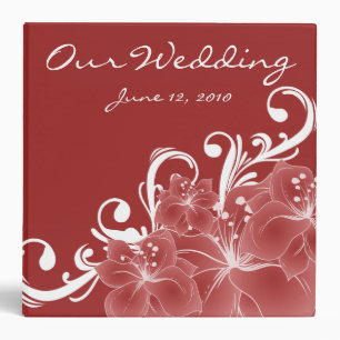 Red Floral White Swirls Binder