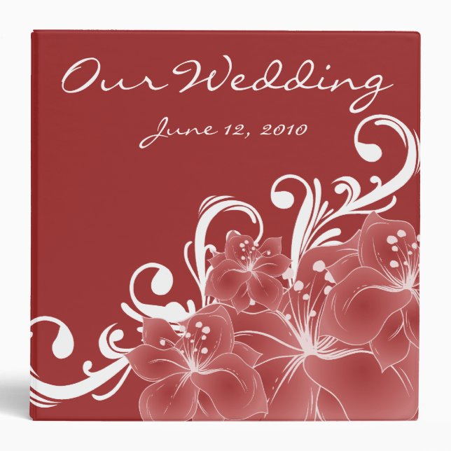Red Floral White Swirls Binder (Front)