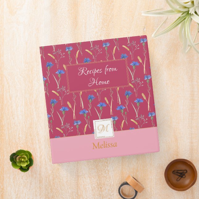 Red Floral Wildflower Monogram Recipe Binder (In Situ)