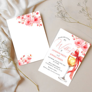 Red Floral Wine Glass Watercolor Wedding Invitation