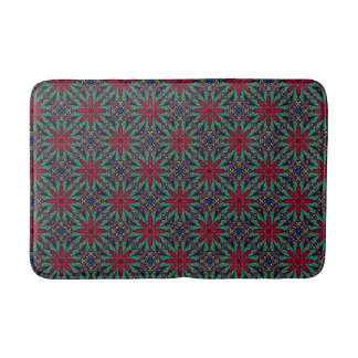 Red Floral With Green and Blue Bath Mat