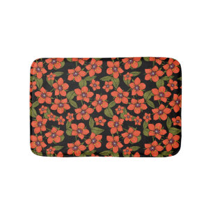Red florals watercolor bath mat