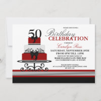 Red Flourish Cake Custom Birthday Invitations