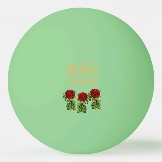 Red flower and green leaves custom name ping pong ball (Front)