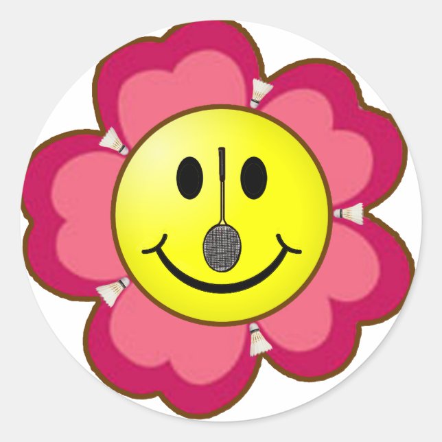 Red Flower Badminton Classic Round Sticker (Front)