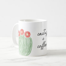 Red Flower Barrel Cactus Plus Coffee Watercolor