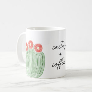 Red Flower Barrel Cactus Plus Coffee Watercolor Mug