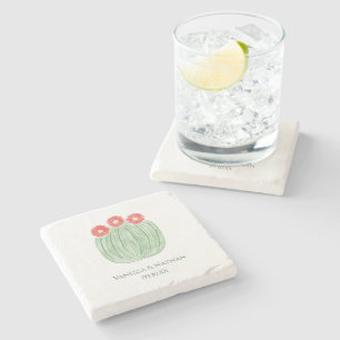 Red Flower Barrel Cactus Wedding Favour Stone Coaster