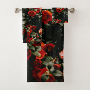 Red flower  bath towel set