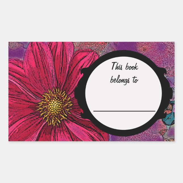 Red Flower Book Plate. Sticker (Front)