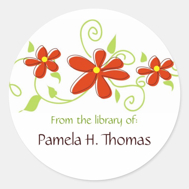 Red Flower Bookplates Classic Round Sticker (Front)