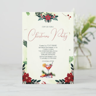 Red Flower Branch Fruit Drinks Christmas Party Save The Date