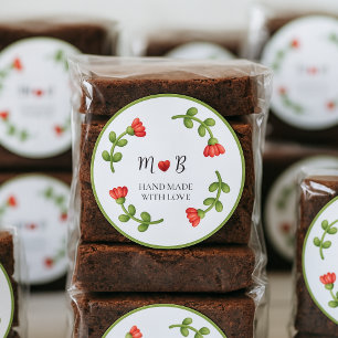Red Flower Brownie Labels - Homemade Treats