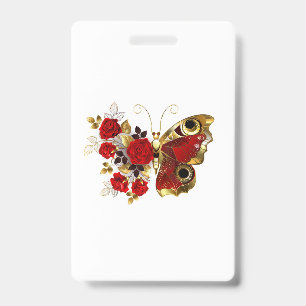 Red flower butterfly with red roses badge