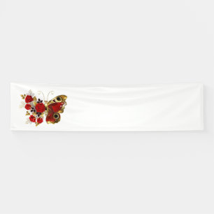 Red flower butterfly with red roses banner