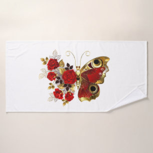 Red flower butterfly with red roses bath towel