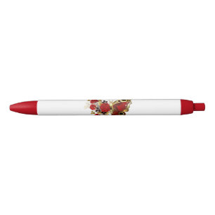 Red flower butterfly with red roses black ink pen