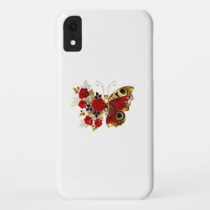Red flower butterfly with red roses iPhone XR case