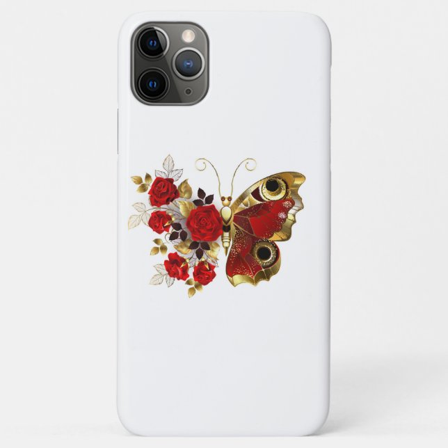 Red flower butterfly with red roses Case-Mate iPhone case (Back)
