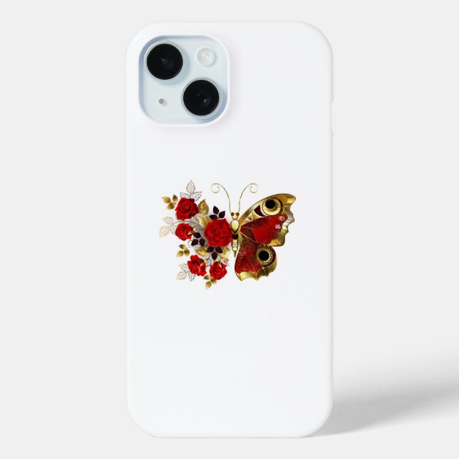 Red flower butterfly with red roses Case-Mate iPhone case (Back)