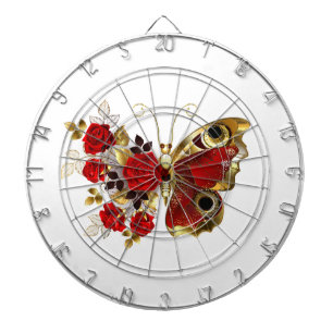 Red flower butterfly with red roses dartboard