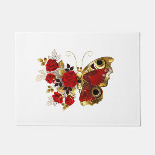 Red flower butterfly with red roses doormat