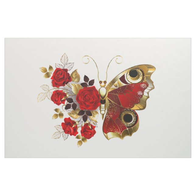 Red flower butterfly with red roses fabric (Yard)