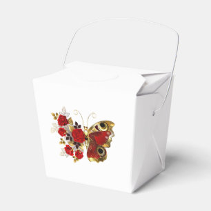 Red flower butterfly with red roses favor box