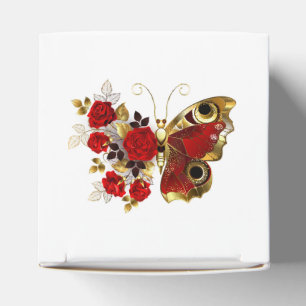 Red flower butterfly with red roses favor box